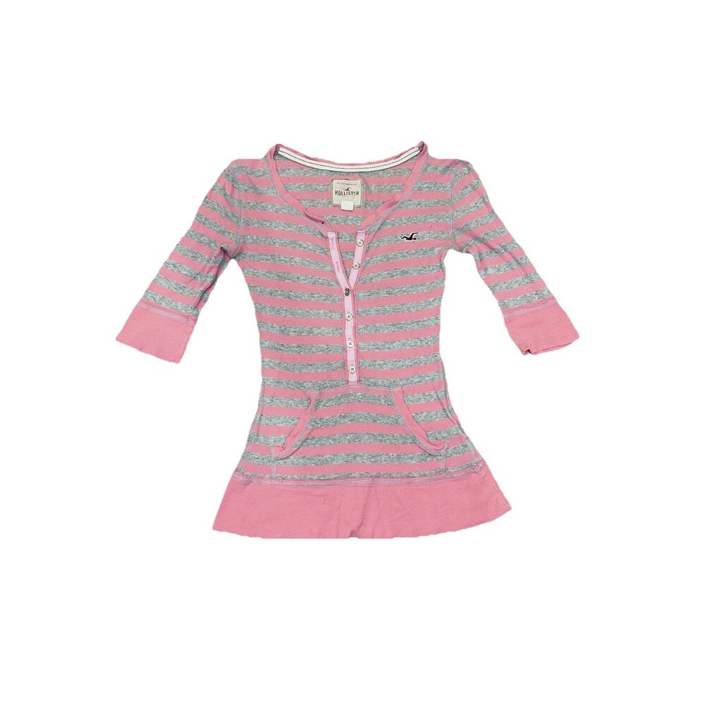 Vintage Hollister Y2K pink Striped Bella Swan Henley Baby Tee Small Mallcore